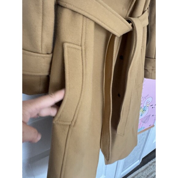 ASOS Womens Tan Beige Wool Coat Size 4 Belted Midi - Picture 4 of 9